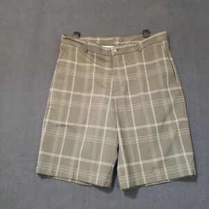 Slazenger Golf Shorts Mens 34 Green Plaid Performance Spandex Stretch Pockets